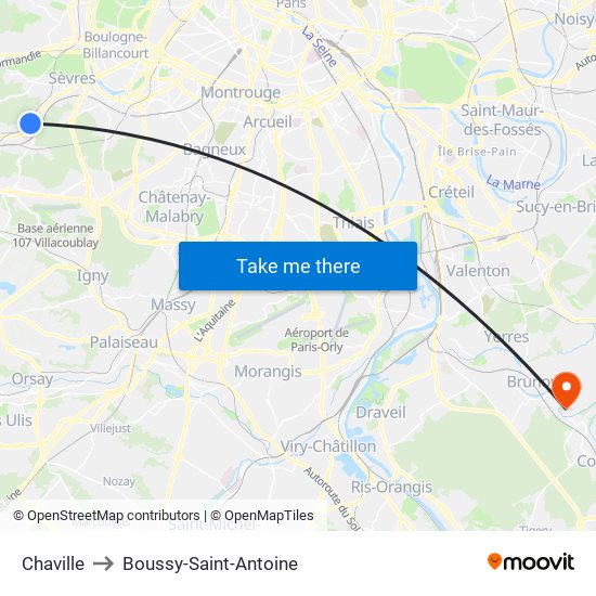 Chaville to Boussy-Saint-Antoine map