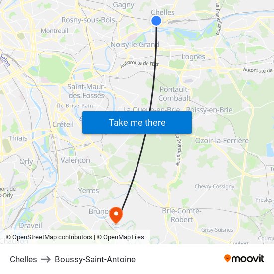 Chelles to Boussy-Saint-Antoine map