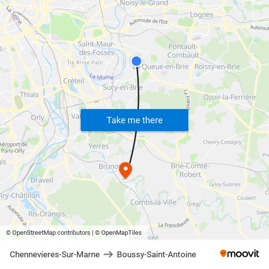 Chennevieres-Sur-Marne to Boussy-Saint-Antoine map