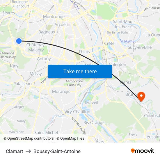 Clamart to Boussy-Saint-Antoine map