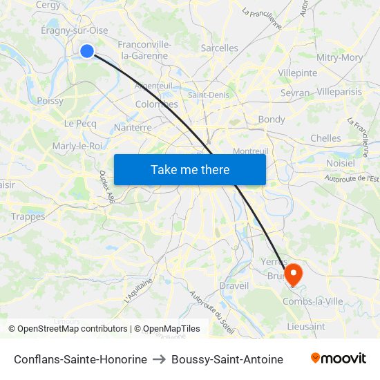 Conflans-Sainte-Honorine to Boussy-Saint-Antoine map