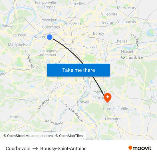 Courbevoie to Boussy-Saint-Antoine map