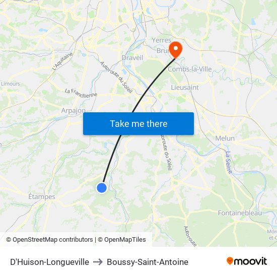 D'Huison-Longueville to Boussy-Saint-Antoine map