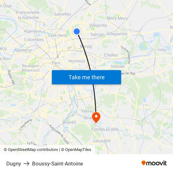 Dugny to Boussy-Saint-Antoine map
