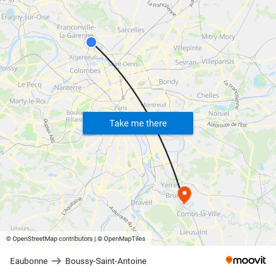 Eaubonne to Boussy-Saint-Antoine map
