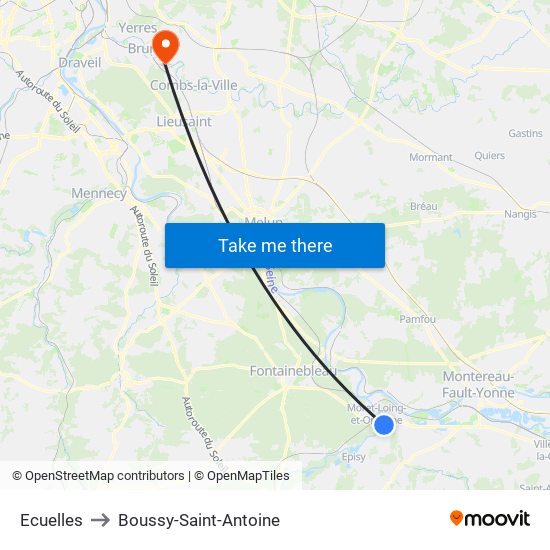 Ecuelles to Boussy-Saint-Antoine map