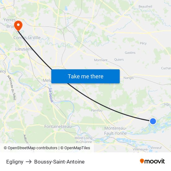 Egligny to Boussy-Saint-Antoine map