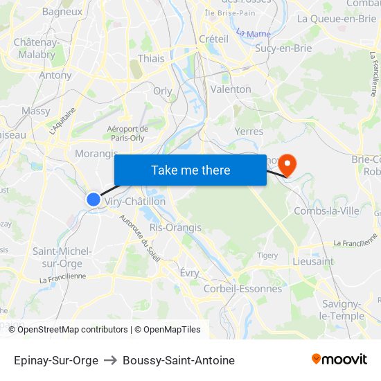 Epinay-Sur-Orge to Boussy-Saint-Antoine map