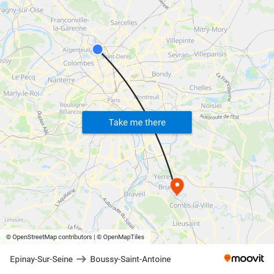 Epinay-Sur-Seine to Boussy-Saint-Antoine map
