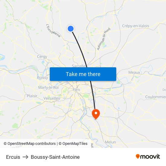 Ercuis to Boussy-Saint-Antoine map