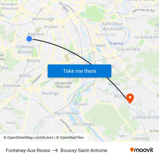 Fontenay-Aux-Roses to Boussy-Saint-Antoine map