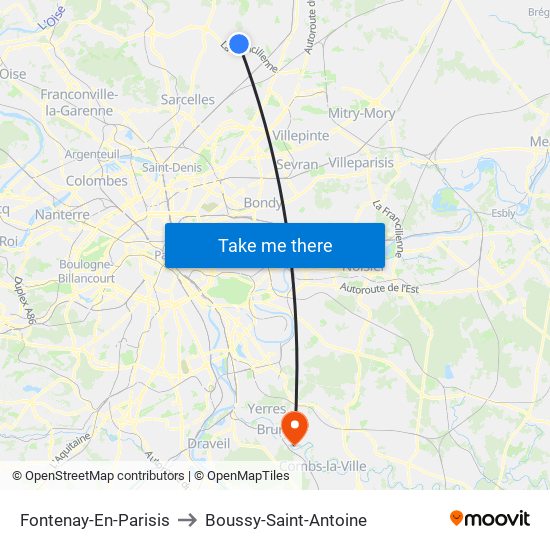 Fontenay-En-Parisis to Boussy-Saint-Antoine map