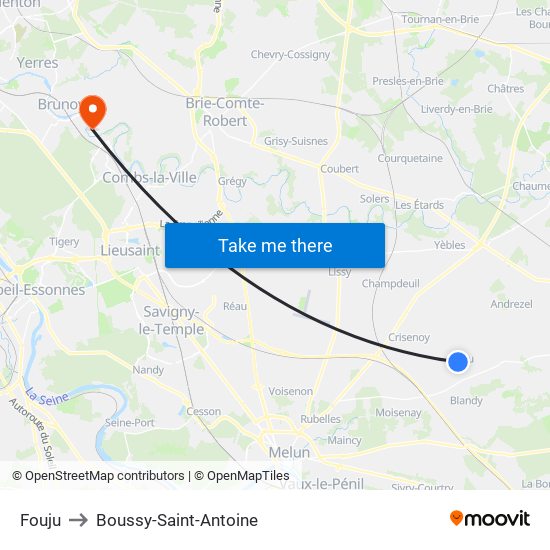 Fouju to Boussy-Saint-Antoine map