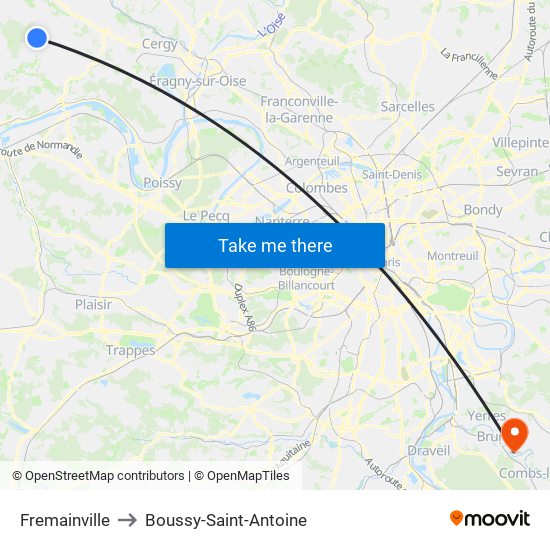 Fremainville to Boussy-Saint-Antoine map