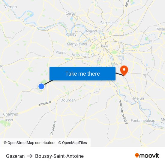 Gazeran to Boussy-Saint-Antoine map