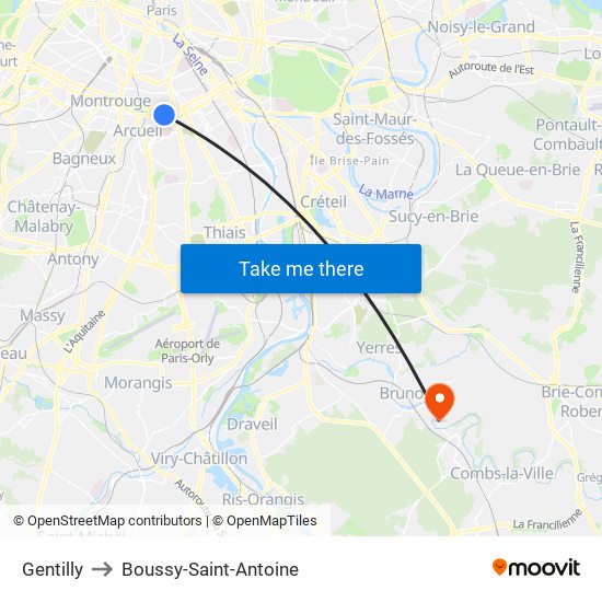 Gentilly to Boussy-Saint-Antoine map