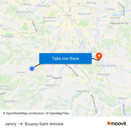 Janvry to Boussy-Saint-Antoine map