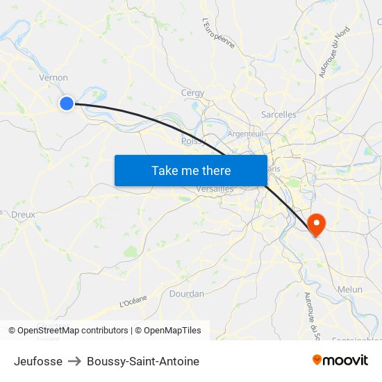 Jeufosse to Boussy-Saint-Antoine map