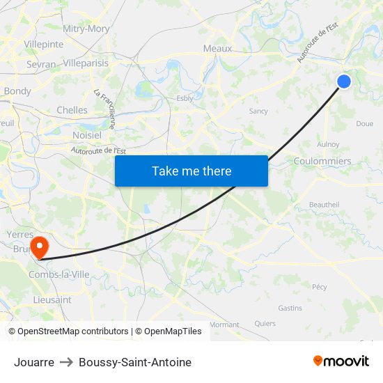 Jouarre to Boussy-Saint-Antoine map