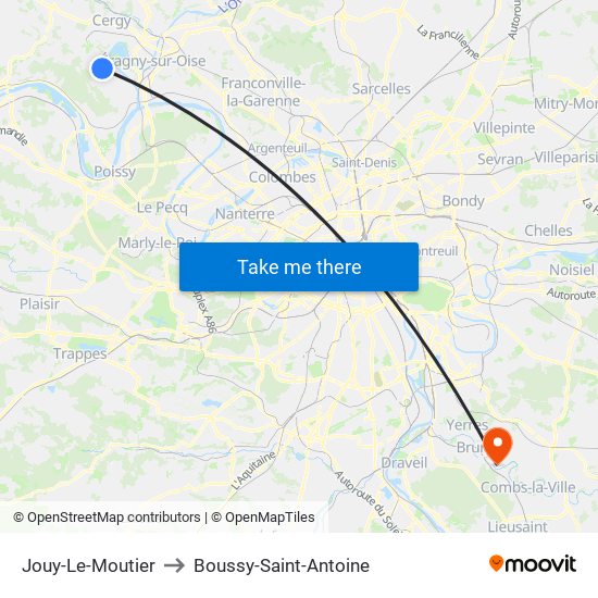 Jouy-Le-Moutier to Boussy-Saint-Antoine map
