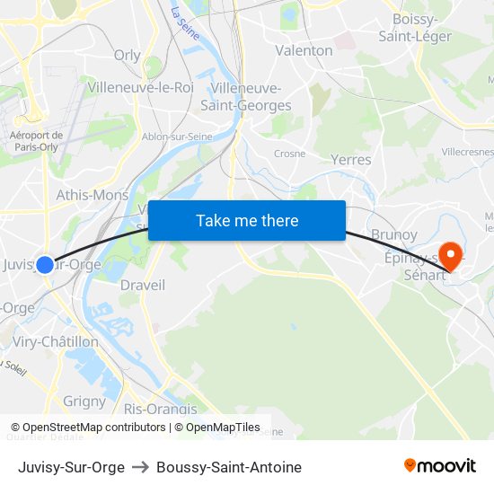 Juvisy-Sur-Orge to Boussy-Saint-Antoine map