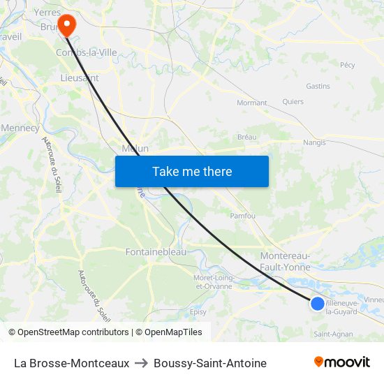 La Brosse-Montceaux to Boussy-Saint-Antoine map