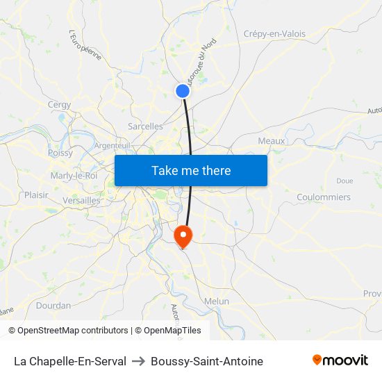 La Chapelle-En-Serval to Boussy-Saint-Antoine map