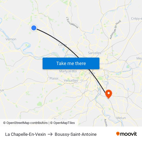 La Chapelle-En-Vexin to Boussy-Saint-Antoine map