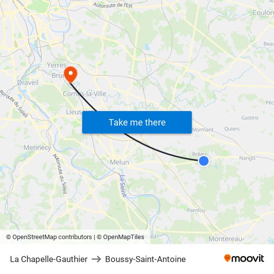 La Chapelle-Gauthier to Boussy-Saint-Antoine map