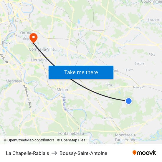 La Chapelle-Rablais to Boussy-Saint-Antoine map
