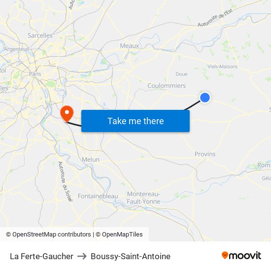 La Ferte-Gaucher to Boussy-Saint-Antoine map
