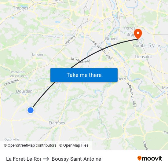 La Foret-Le-Roi to Boussy-Saint-Antoine map