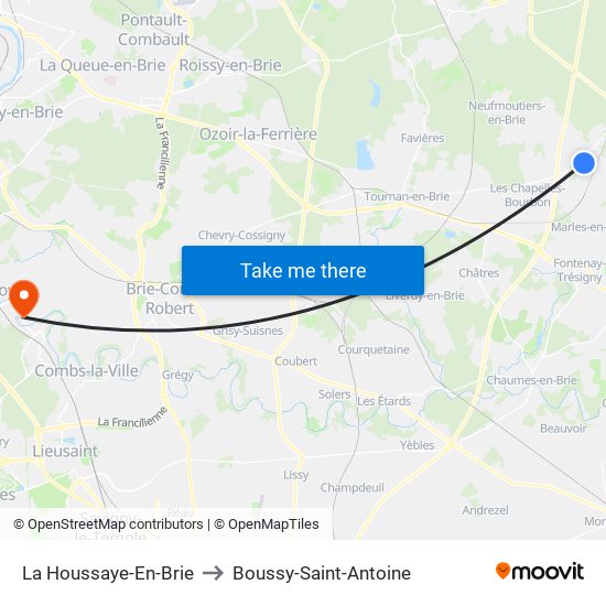 La Houssaye-En-Brie to Boussy-Saint-Antoine map