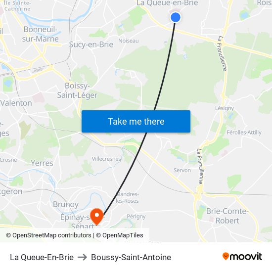 La Queue-En-Brie to Boussy-Saint-Antoine map