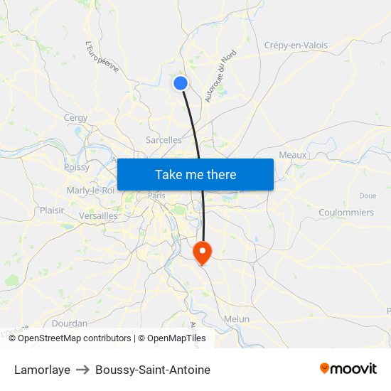 Lamorlaye to Boussy-Saint-Antoine map