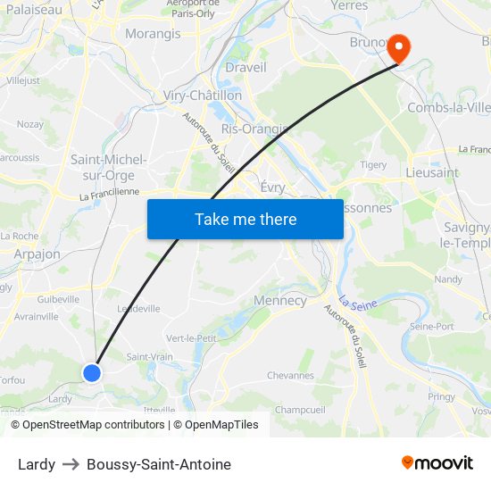 Lardy to Boussy-Saint-Antoine map