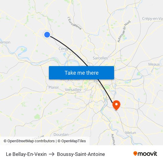 Le Bellay-En-Vexin to Boussy-Saint-Antoine map