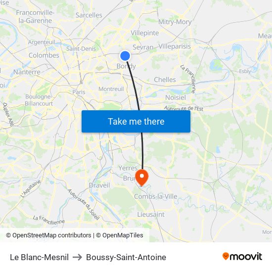 Le Blanc-Mesnil to Boussy-Saint-Antoine map