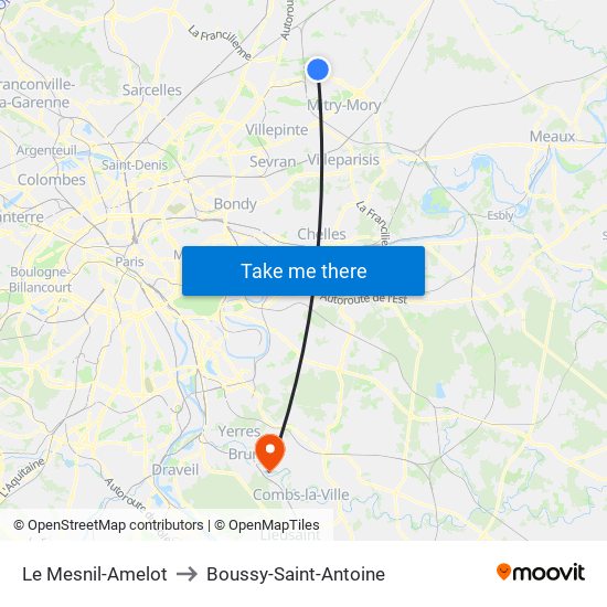 Le Mesnil-Amelot to Boussy-Saint-Antoine map