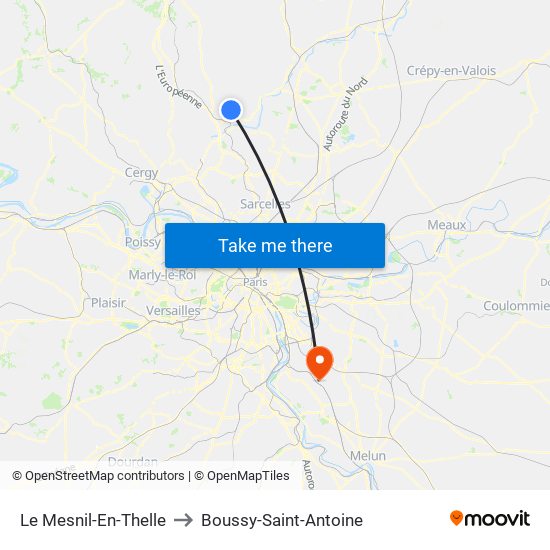 Le Mesnil-En-Thelle to Boussy-Saint-Antoine map