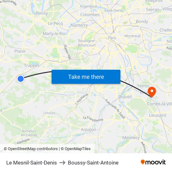 Le Mesnil-Saint-Denis to Boussy-Saint-Antoine map