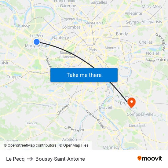 Le Pecq to Boussy-Saint-Antoine map