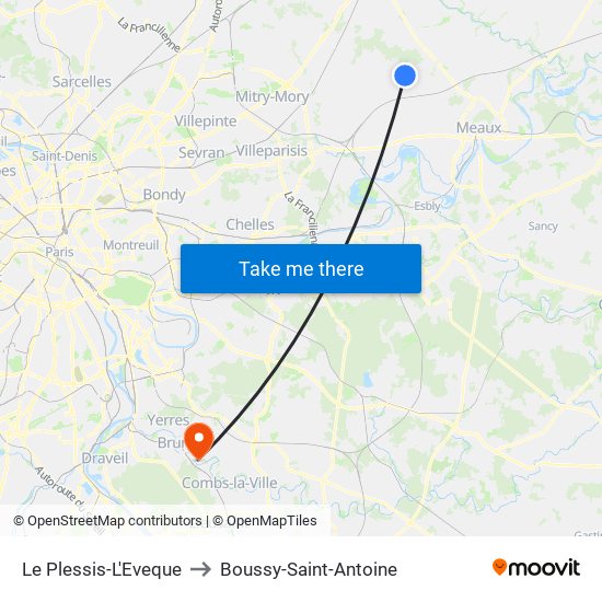 Le Plessis-L'Eveque to Boussy-Saint-Antoine map