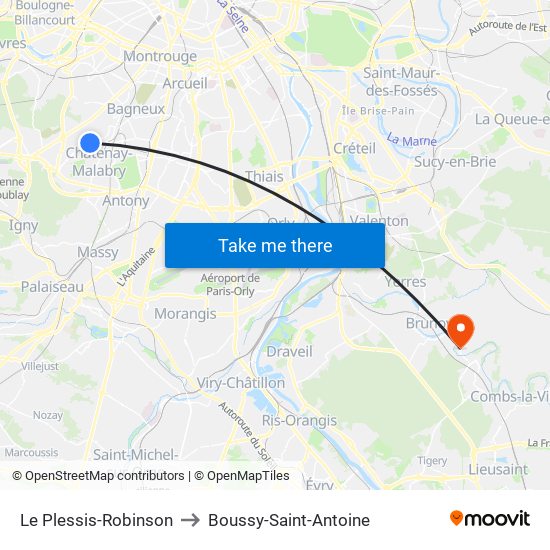 Le Plessis-Robinson to Boussy-Saint-Antoine map