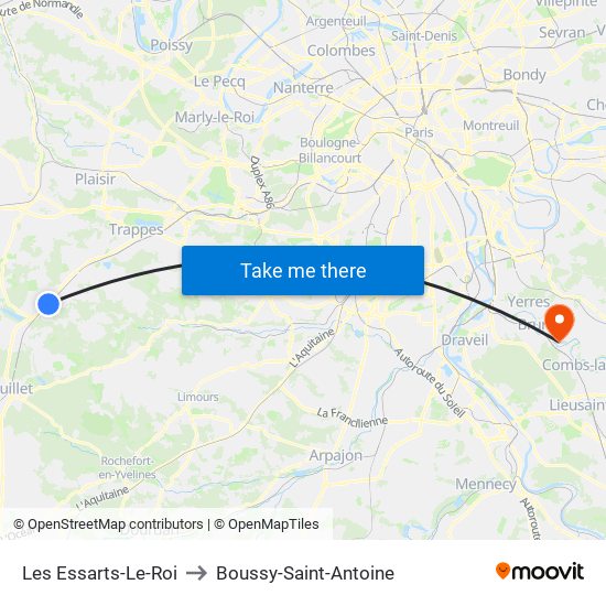 Les Essarts-Le-Roi to Boussy-Saint-Antoine map