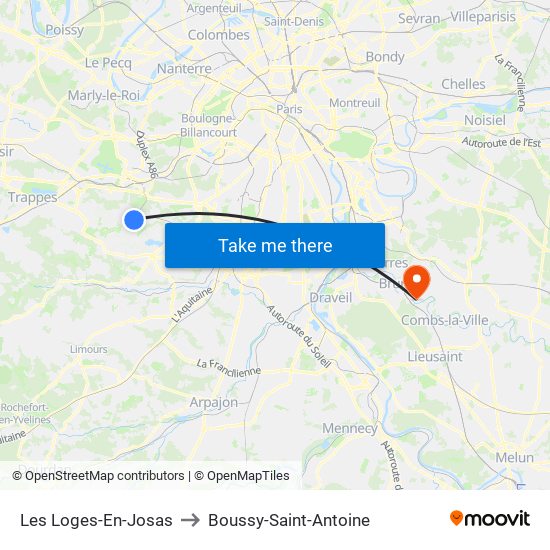 Les Loges-En-Josas to Boussy-Saint-Antoine map