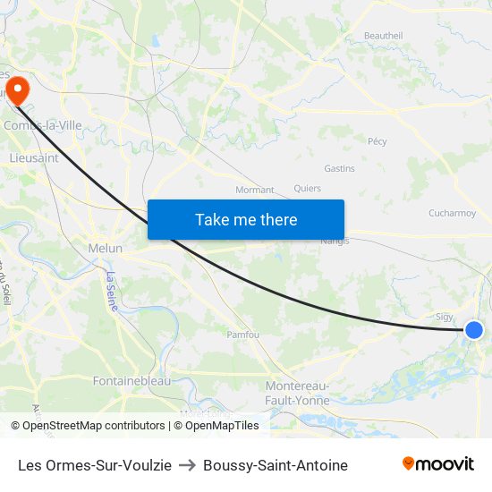 Les Ormes-Sur-Voulzie to Boussy-Saint-Antoine map