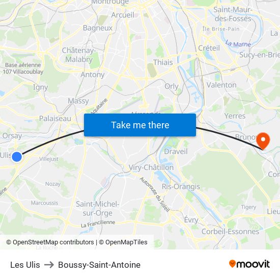 Les Ulis to Boussy-Saint-Antoine map