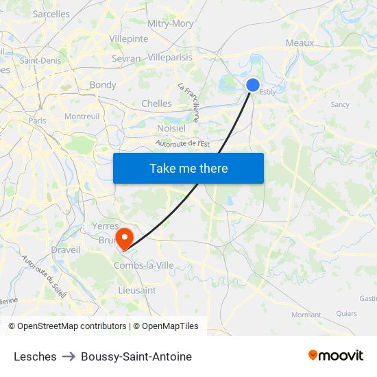 Lesches to Boussy-Saint-Antoine map