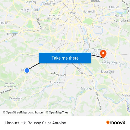 Limours to Boussy-Saint-Antoine map